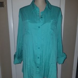 New Chico's Sz 3 Green Pleated Shirt